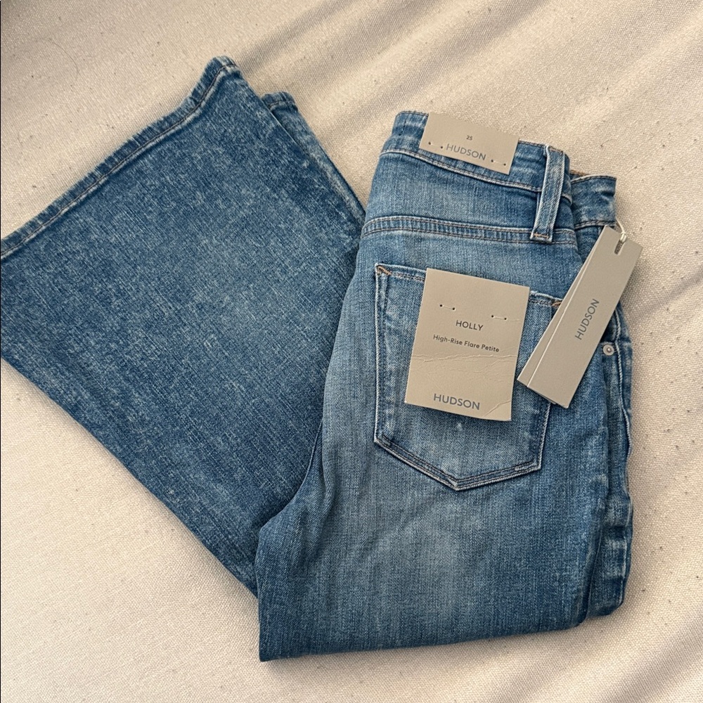 Hudson “HOLLY” Jeans High Rise Flare Petite Blue Denim